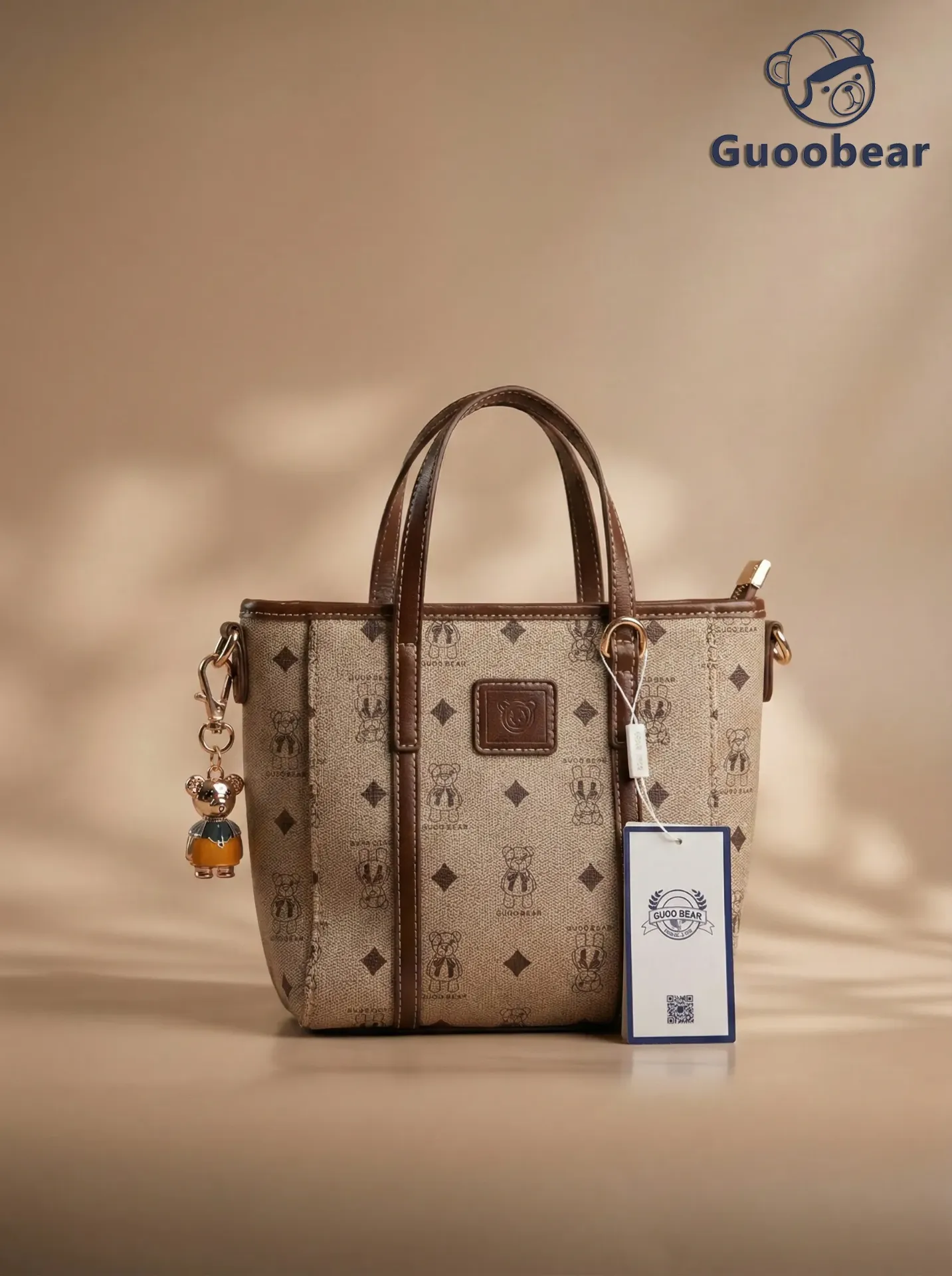 [GU1207-19260] Old-fashioned grey single-eyed bear handbag/crossbody bag