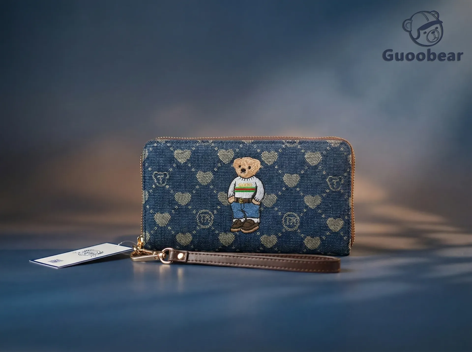 Royal Blue Jacquard Heart Zipper Bag