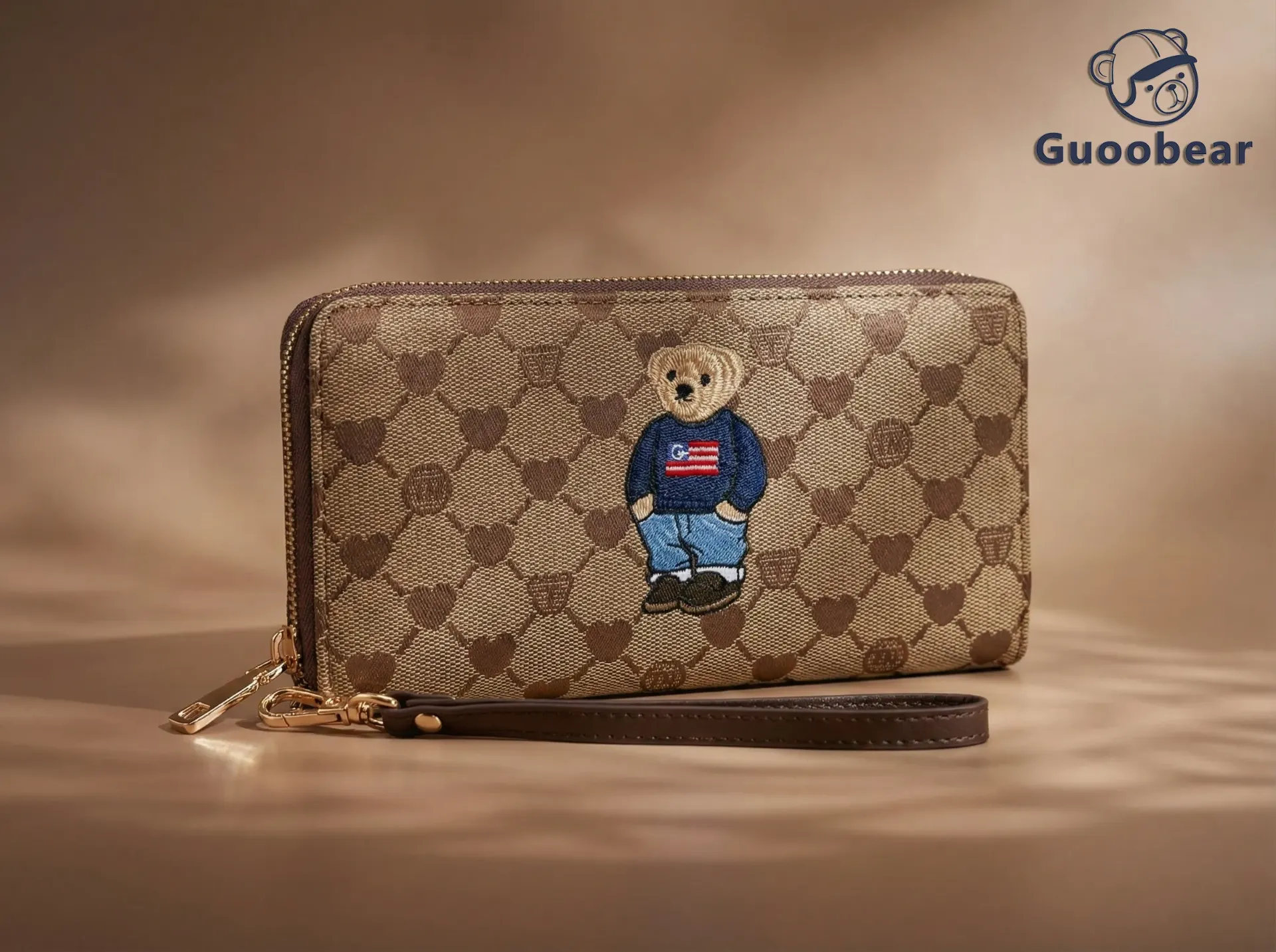 [GO-2042-18120] Coffee-colored jacquard heart-shaped zipper bag