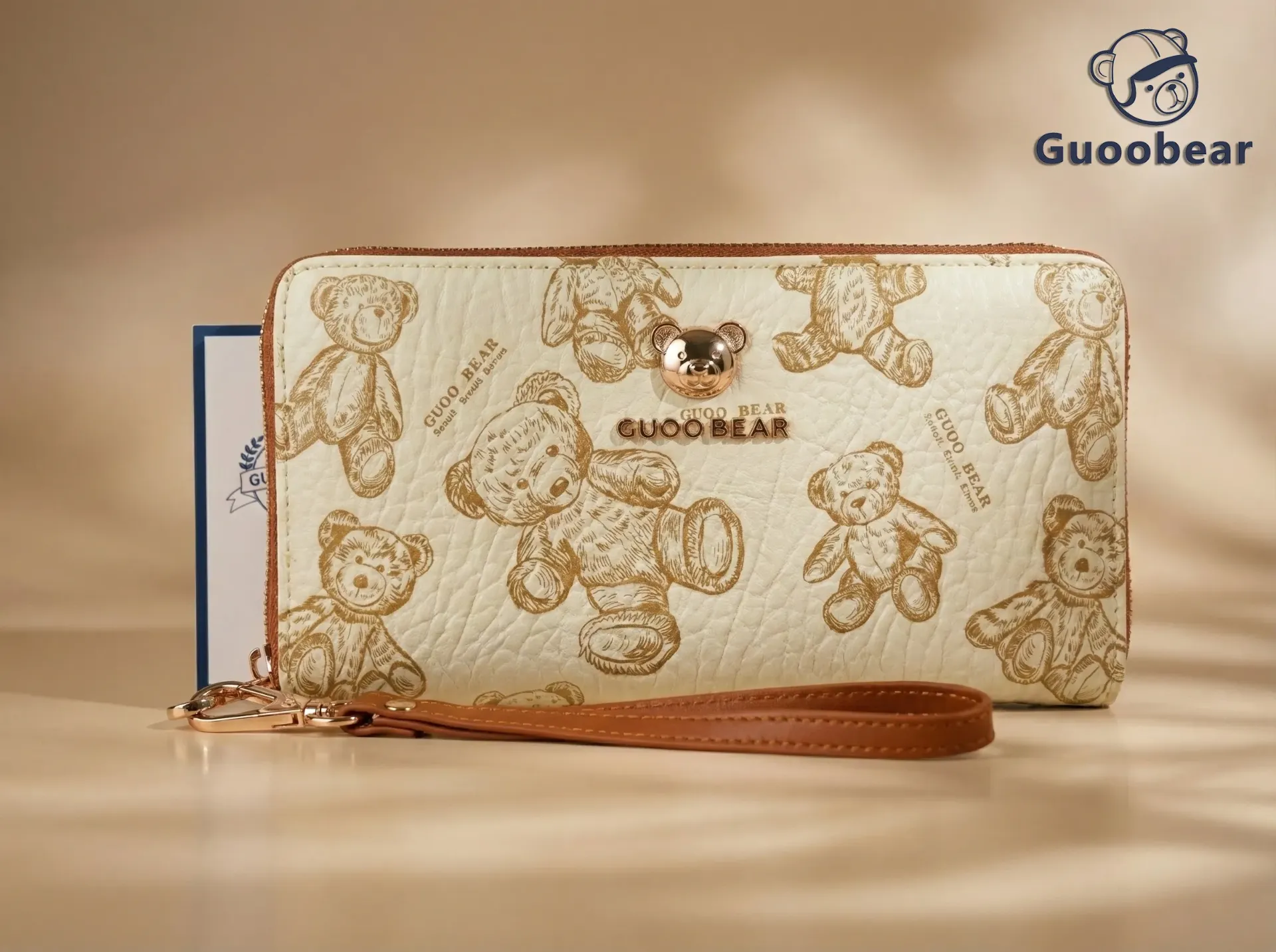 [GO-2017-1910] Beige Graffiti Bear Zipper Bag