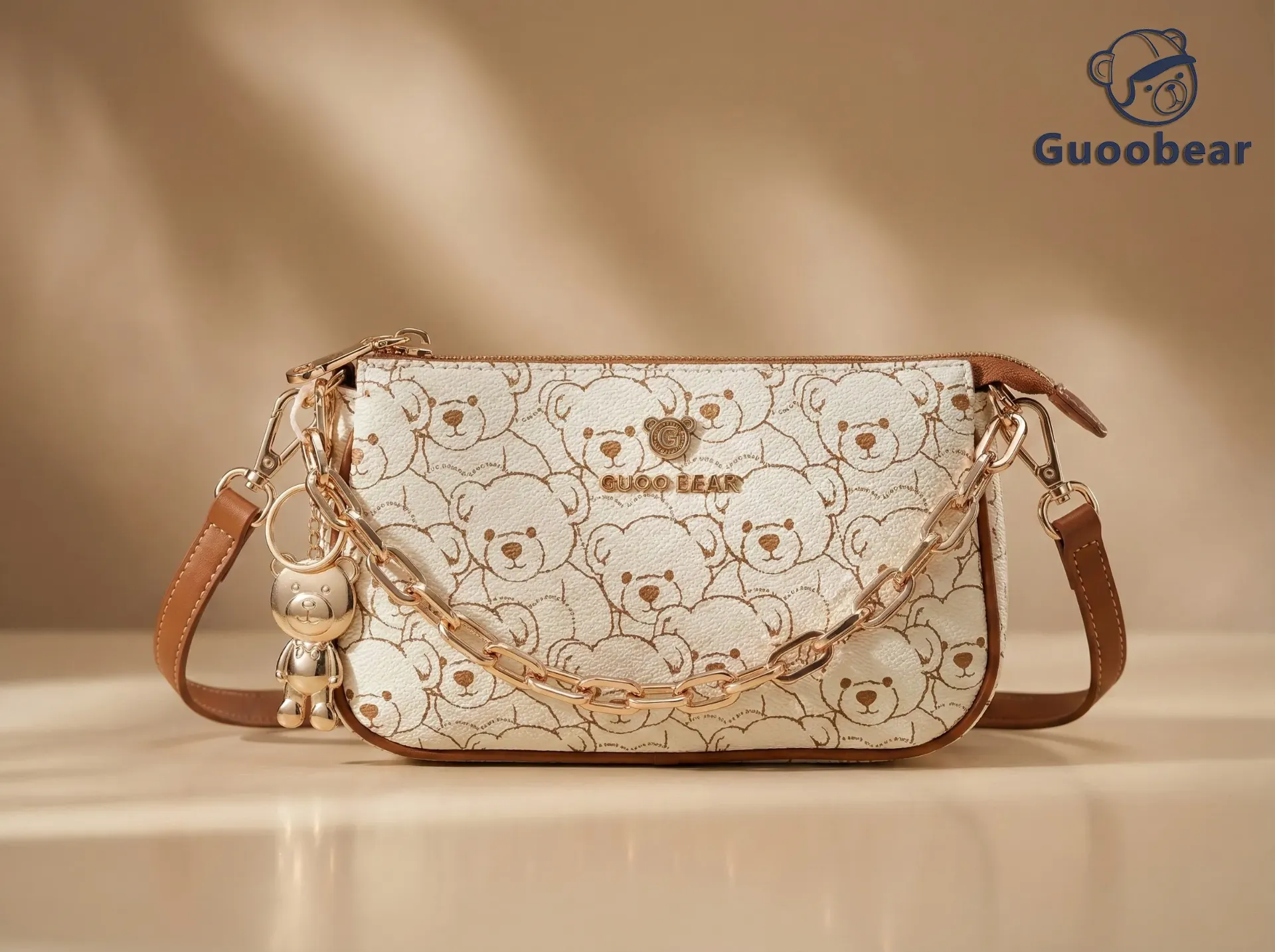 Off-white plush bear crossbody bag