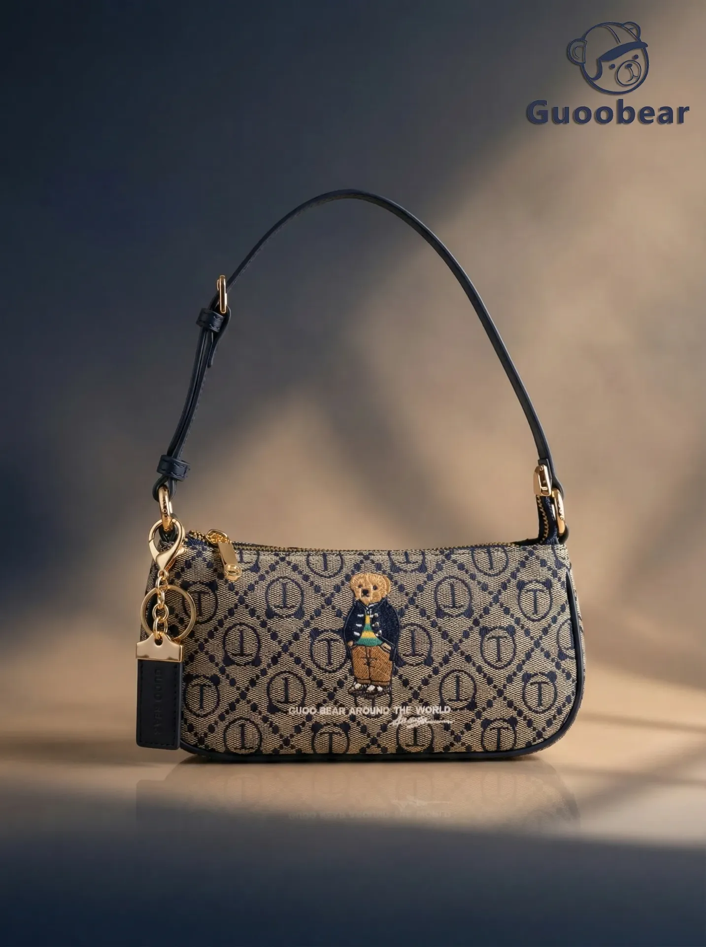 [GU1042-34430] Blue diamond-patterned T-shirt underarm bag