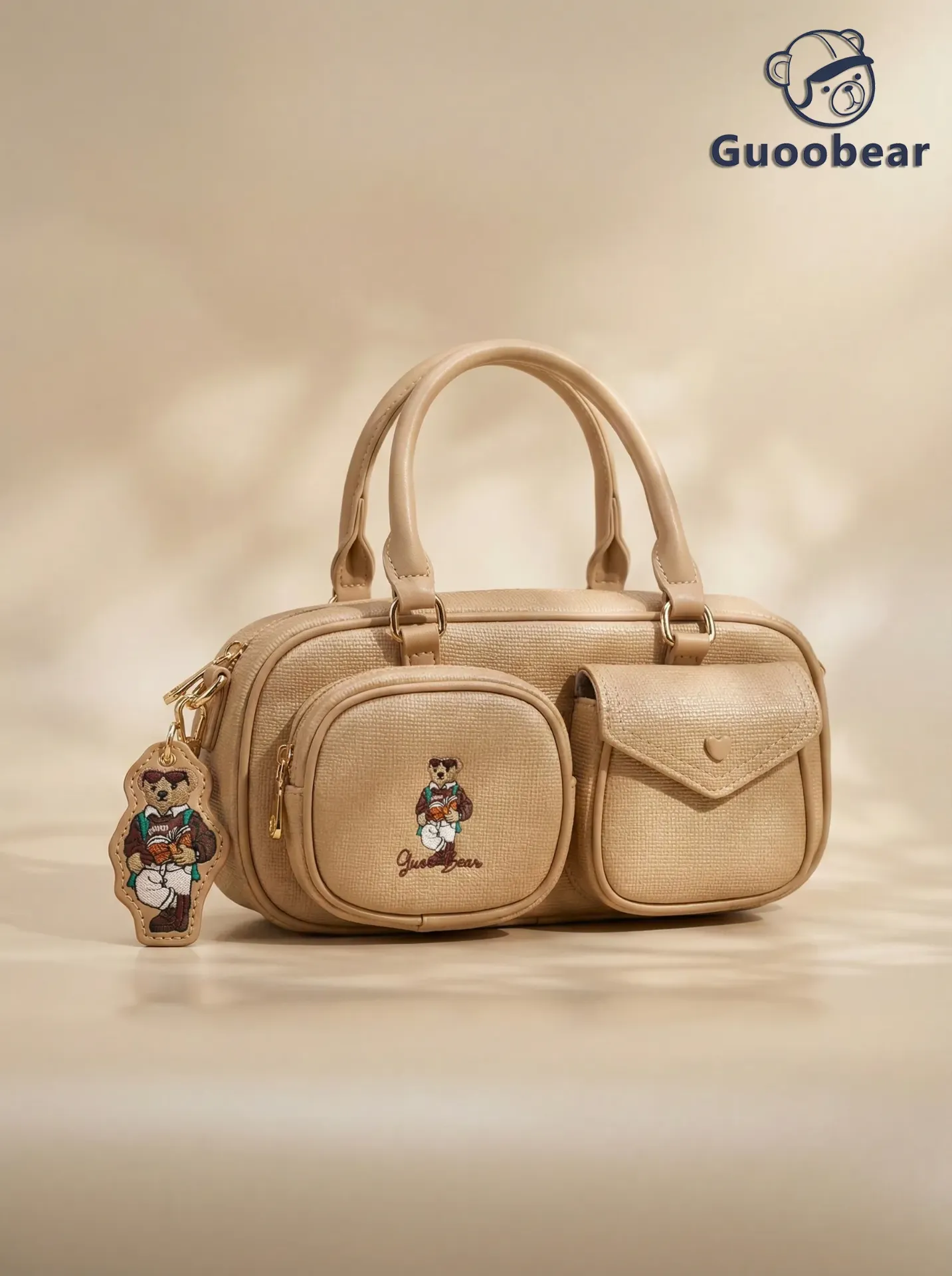 [GU1548-20090] Apricot embroidered handbag/crossbody bag