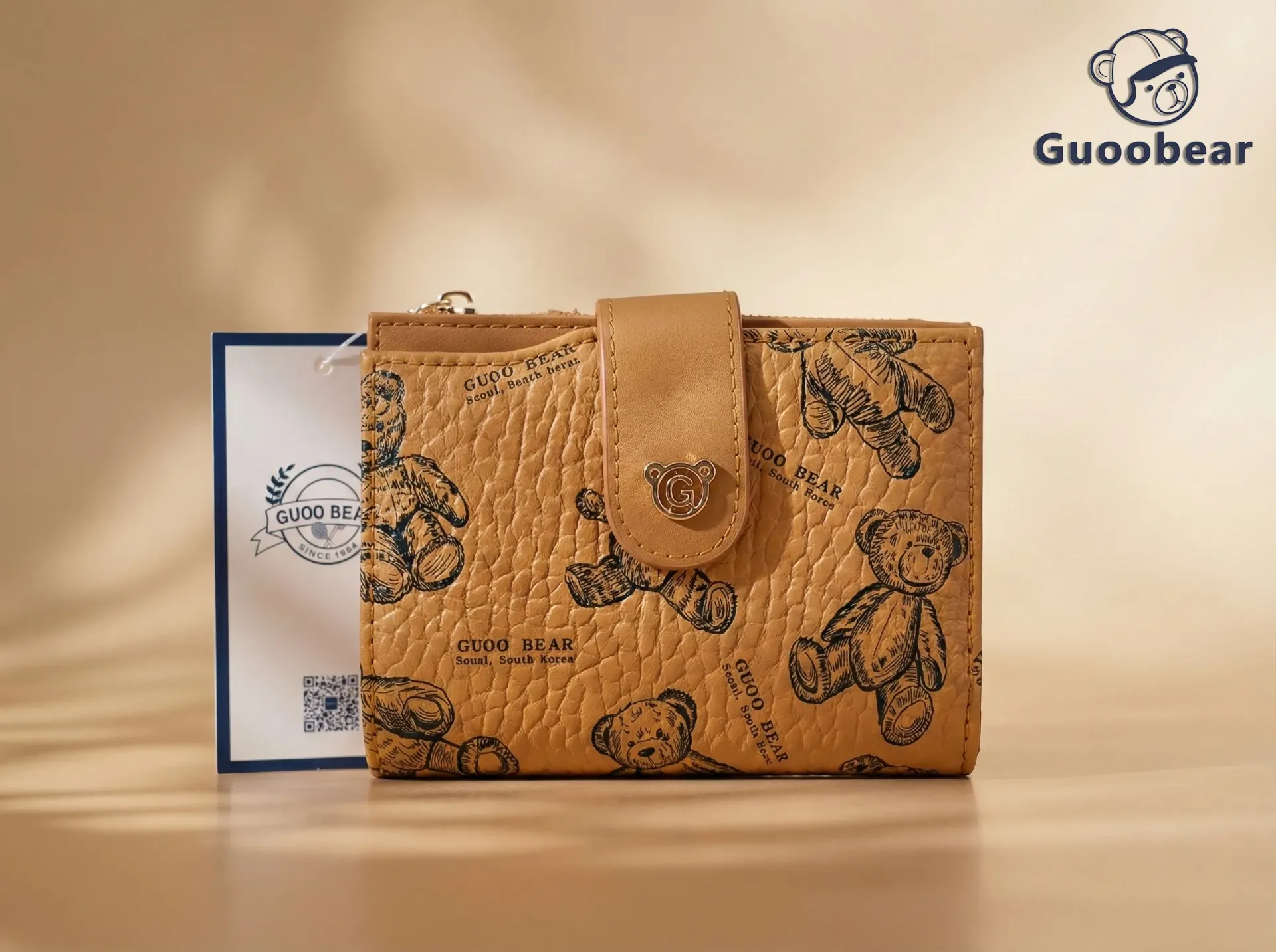 [GU1257-59360] Old-fashioned apricot plaid bear head underarm bag