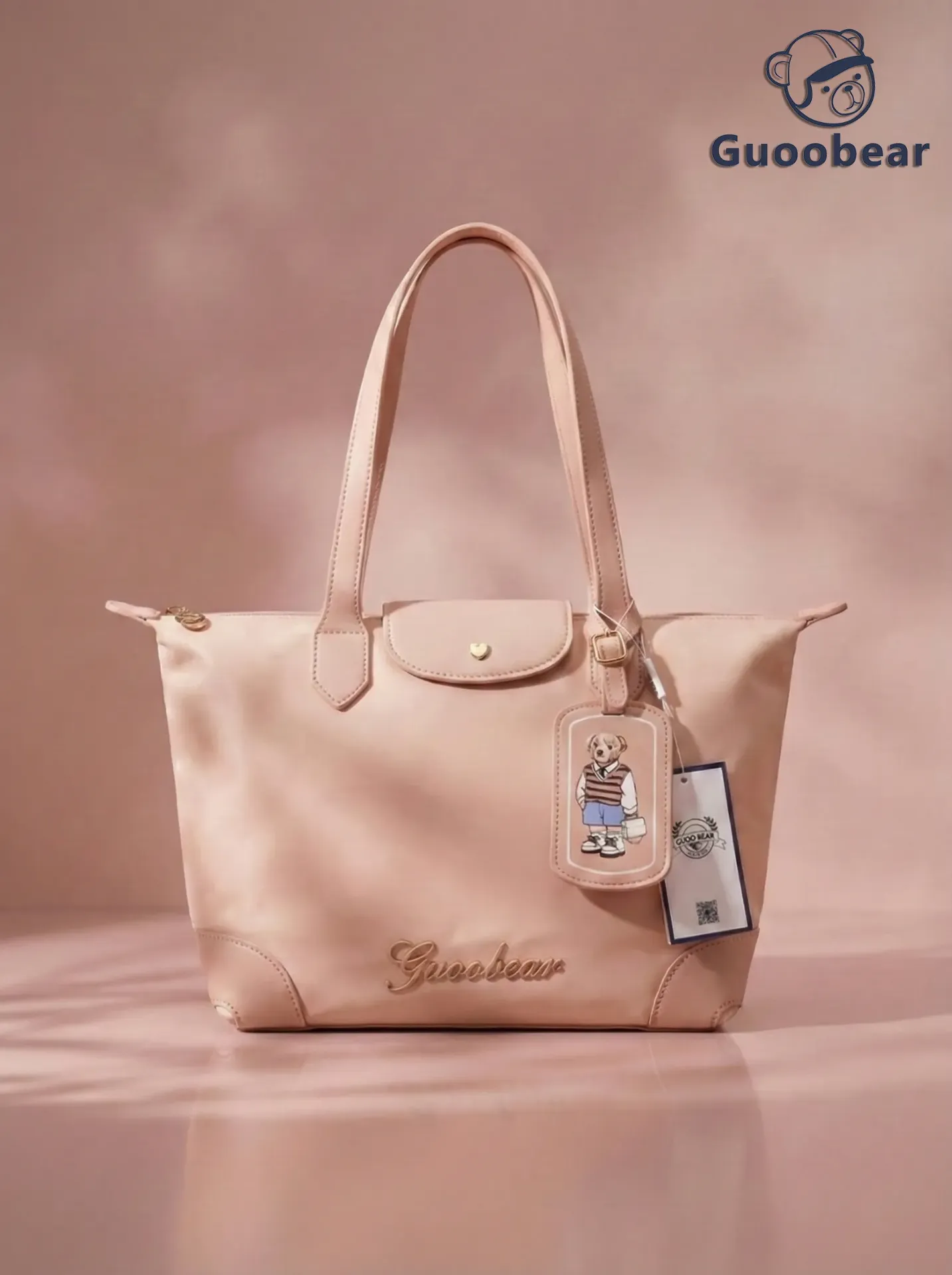 [GU8030-30430] Light pink nylon embroidered shoulder bag L