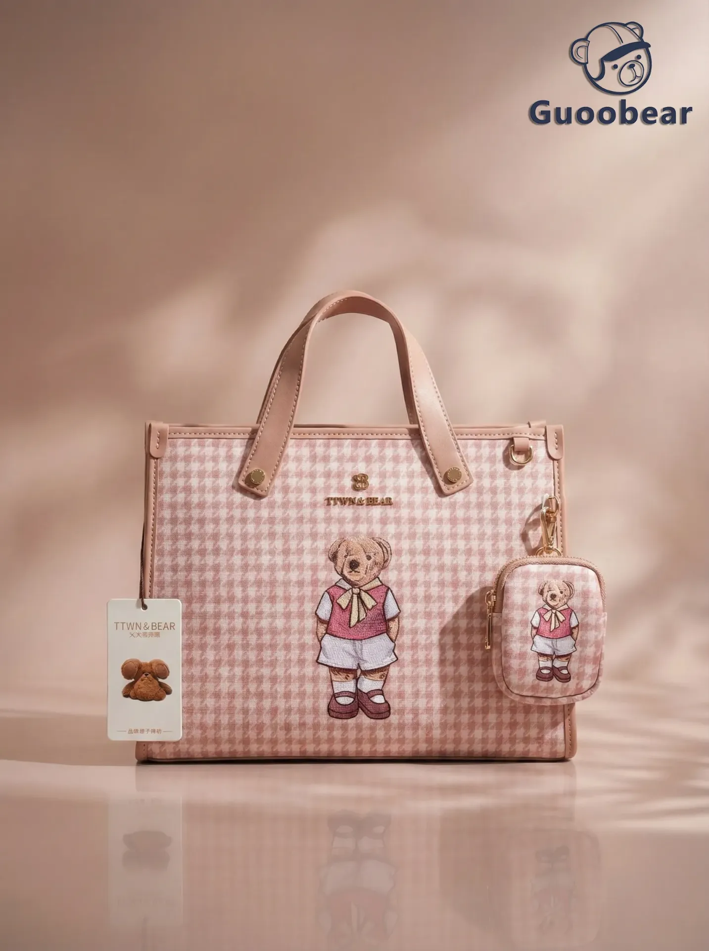[TN3601-38840] Pink houndstooth handbag