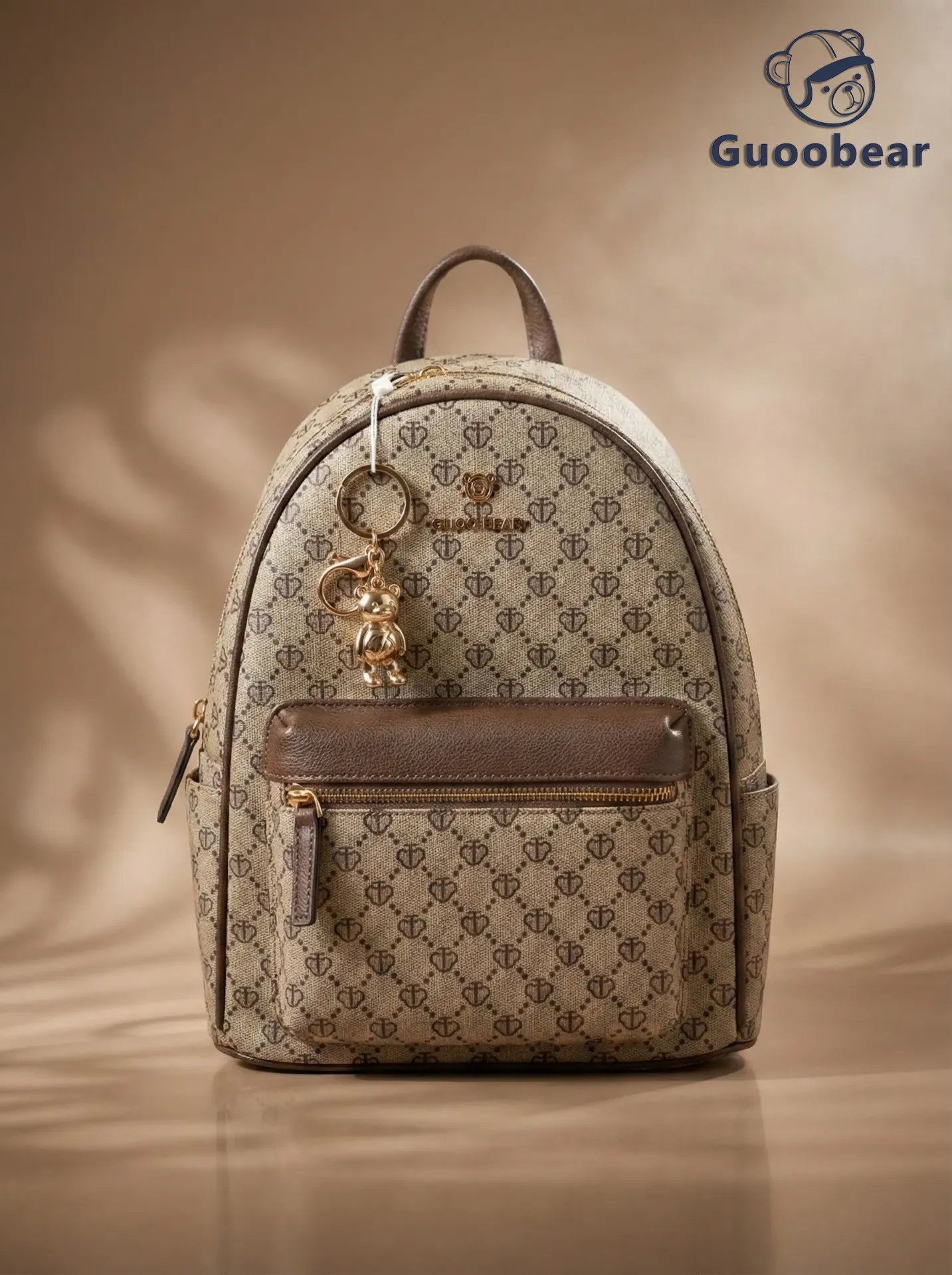 [GU1141-14090] Coffee-colored mesh bear head backpack