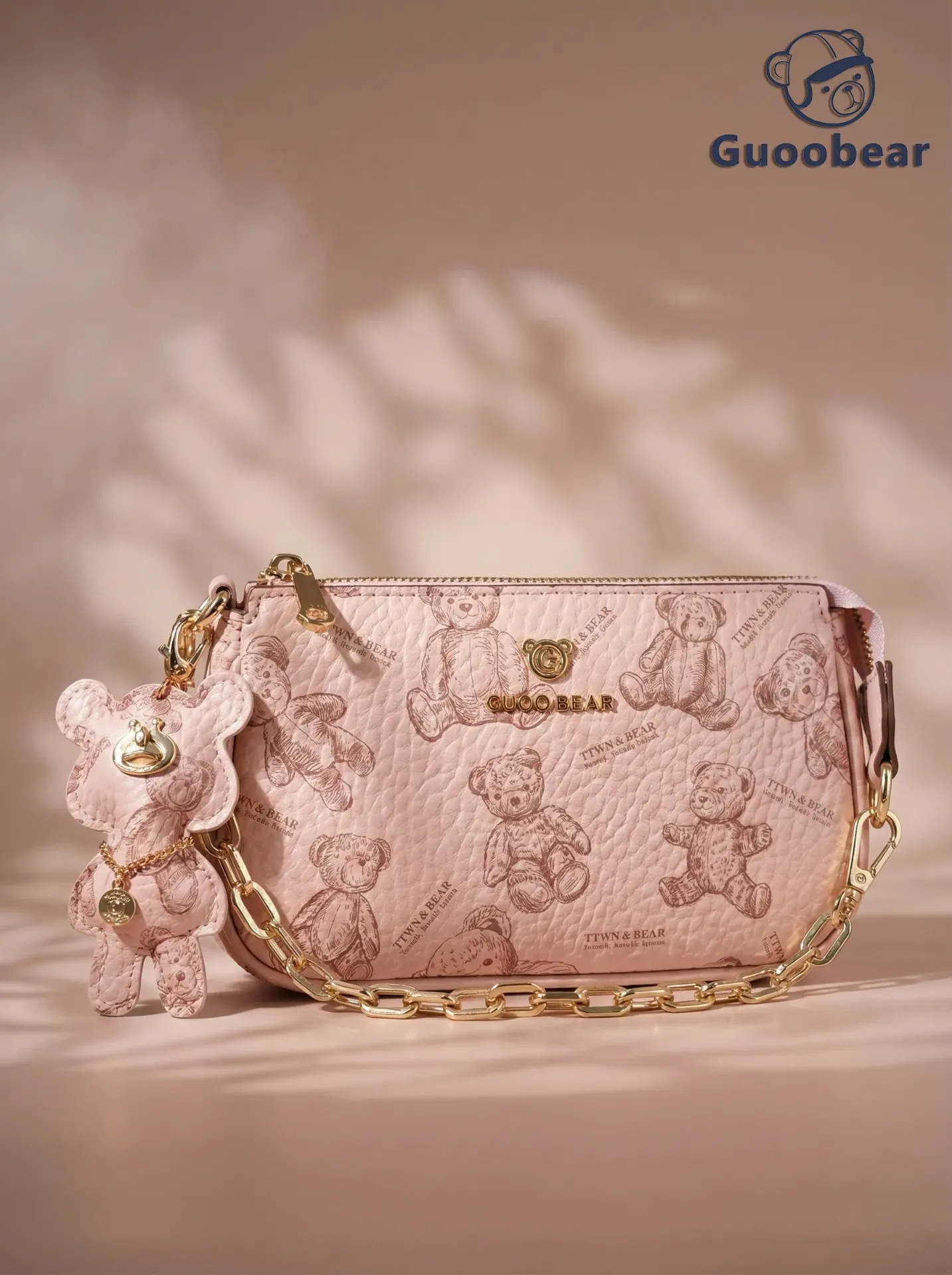 [GU1224-37190] Pink graffiti bear crossbody bag