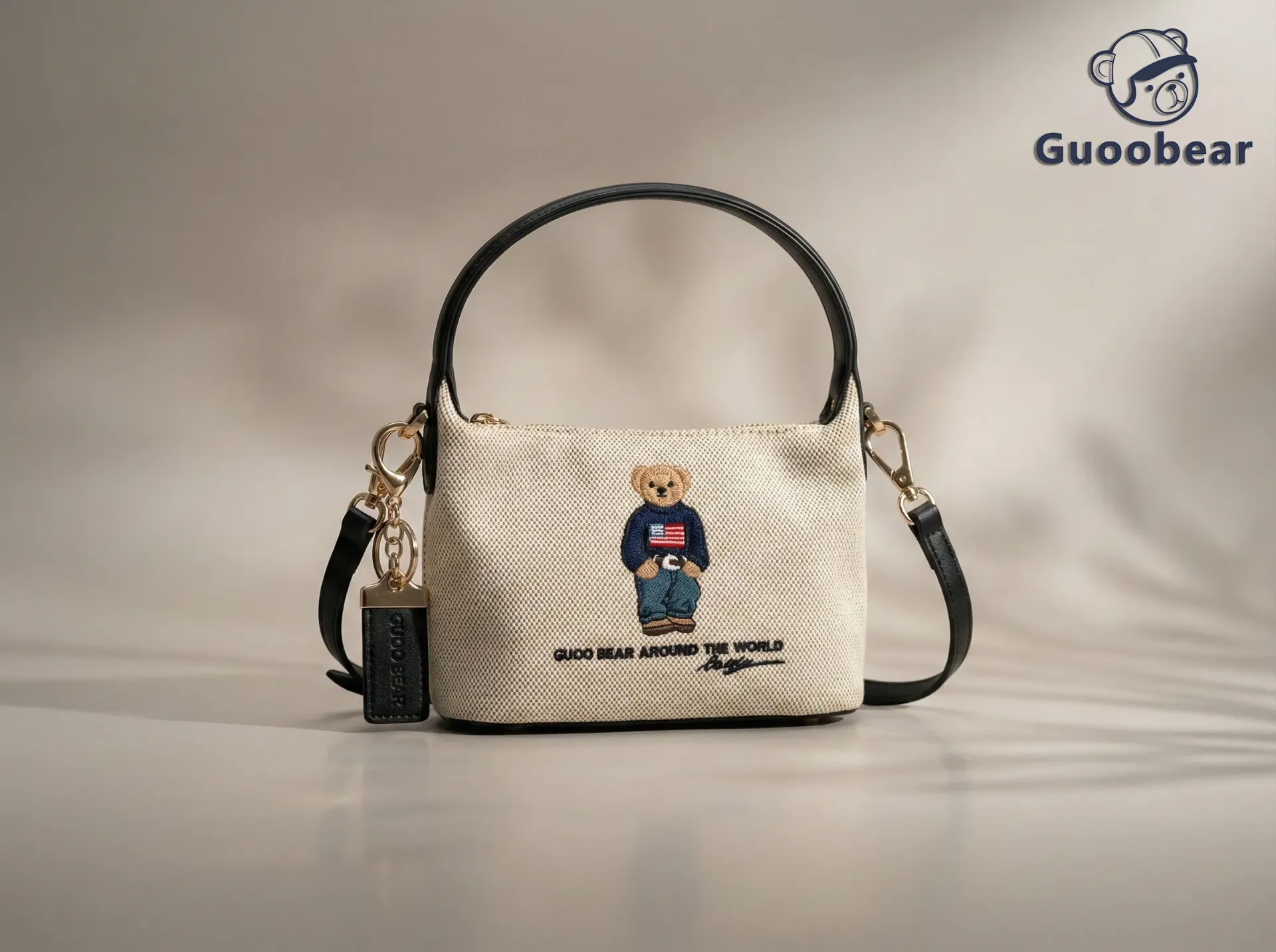 [GU1076-30040] Off-white canvas embroidered handbag/crossbody bag